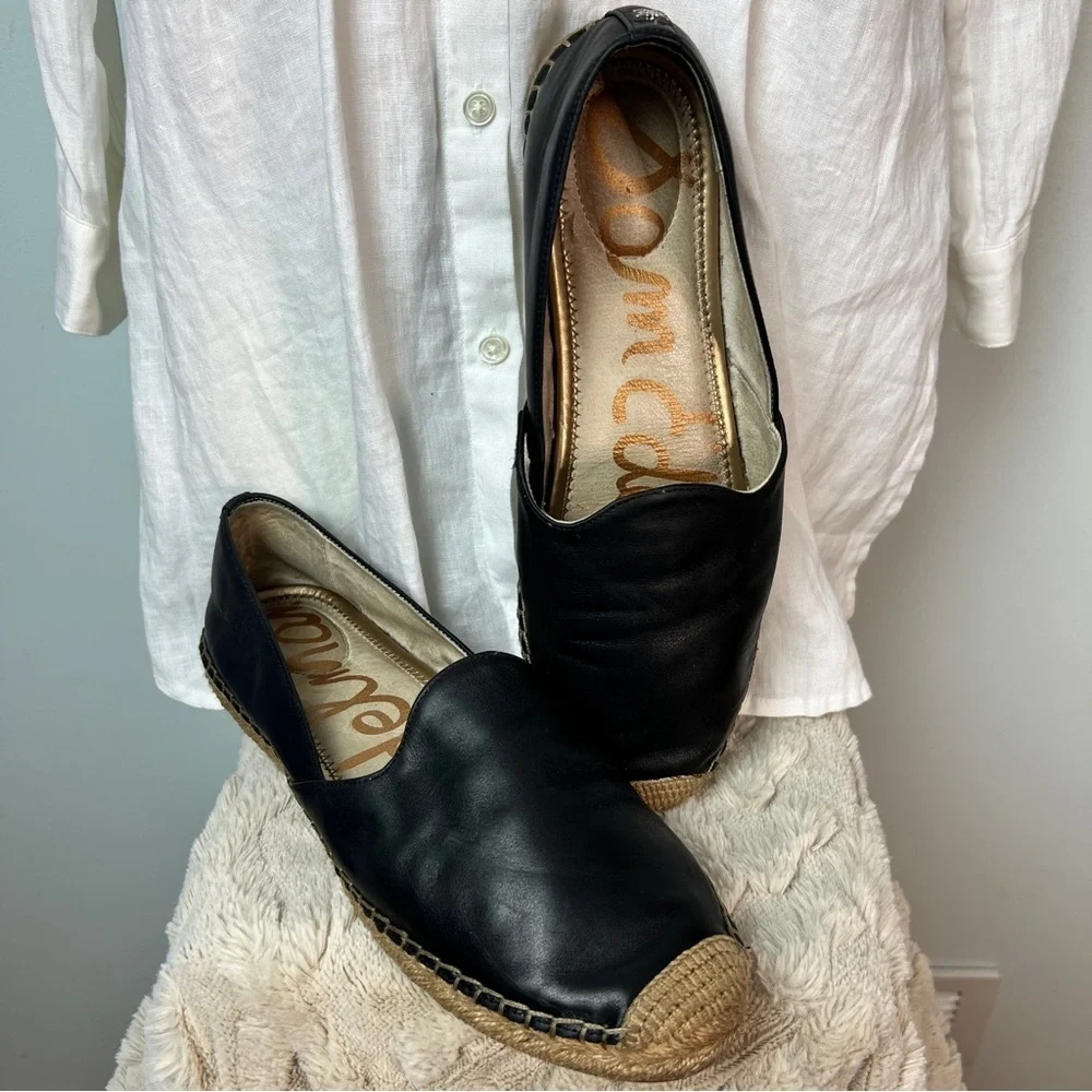 Sam Edelman Kesia Black Leather Espadrilles Slip-On Flats Women’s Size 10